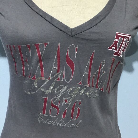 Texas A&M Aggies V-Neck Tee Gray Pink Women's Medium - Picture 5 of 7